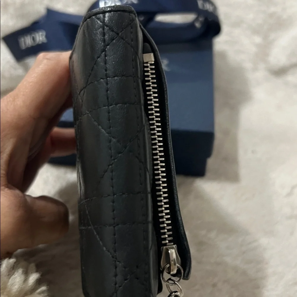 Dior Black Quilted Compact Wallet in lambskin